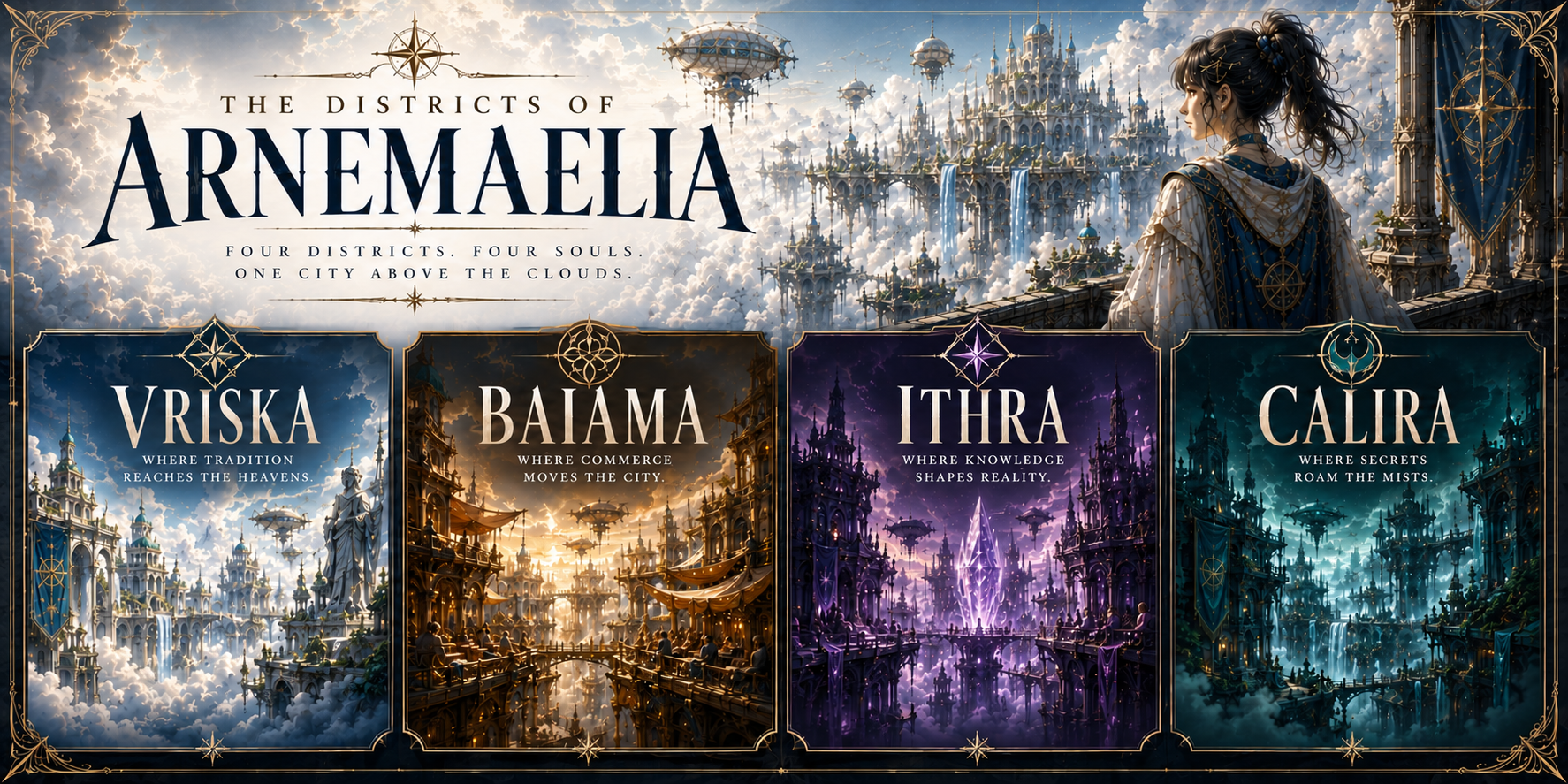 The four districts of Arnemaelia: Vriska, Boima, Ethra and Calera